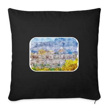 Athènes Grèce Aquarelle Sketch Illustration - Housse de coussin décorative 45 x 45 cm - noir - Devant