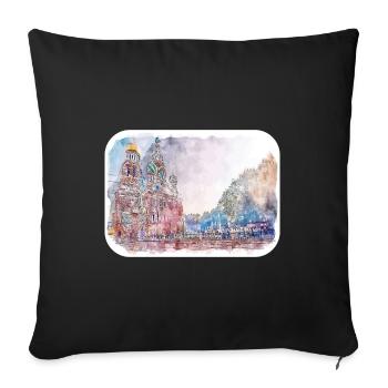 St Petersburg Russia Watercolor Sketch Painting - Sofa pillowcase 17,3'' x 17,3'' (45 x 45 cm) - black - Front
