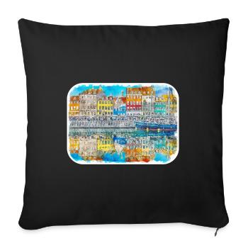 Copenhagen Denmark Watercolor Sketch Illustration - Sofa pillowcase 17,3'' x 17,3'' (45 x 45 cm) - black - Front