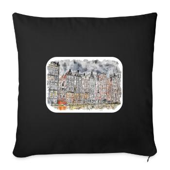 Amsterdam Netherlands Watercolor Sketch Drawn Pain - Sofa pillowcase 17,3'' x 17,3'' (45 x 45 cm) - black - Front