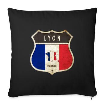 Lyon France Armoiries Drapeaux Design - Housse de coussin décorative 45 x 45 cm - noir - Devant