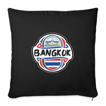 Bangkok Thaïlande Flag Badge Voyage Souvenir Timbre - Housse de coussin décorative 45 x 45 cm - noir - Devant