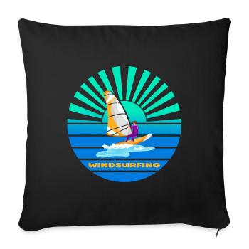 Planche à voile coucher de soleil - Housse de coussin décorative 45 x 45 cm - noir - Devant