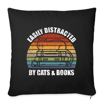 Facilement distrait par les livres de chats - Katze Bücherwurm - Housse de coussin décorative 45 x 45 cm - noir - Devant