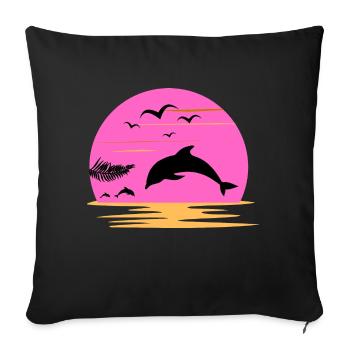 Dauphin Coucher Soleil Rose Aventure Fille Femme - Housse de coussin décorative 45 x 45 cm - noir - Devant