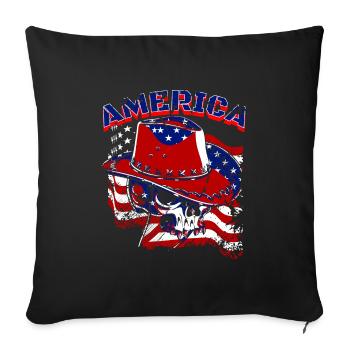 Un beau crâne de cow-boy avec un design de drapeau américain - Housse de coussin décorative 45 x 45 cm - noir - Devant