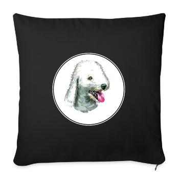 Illustration de l’aquarelle du chien Bedlington Terrier - Housse de coussin décorative 45 x 45 cm - noir - Devant