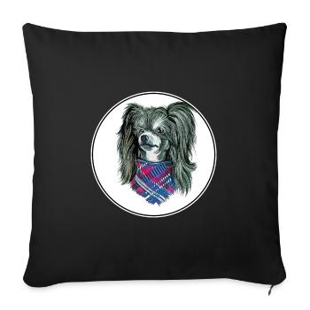 Illustration de l’aquarelle de chien à crête chinoise - Housse de coussin décorative 45 x 45 cm - noir - Devant
