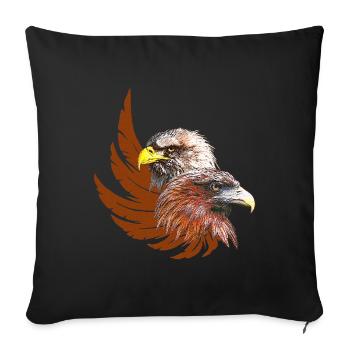 adlerdesign frau, zwei adlerköpfe, adlerflügel - Sofakissenbezug 45 x 45 cm - Schwarz - Vorne