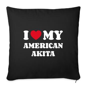 J’aime mon Akita américain - Housse de coussin décorative 45 x 45 cm - noir - Devant