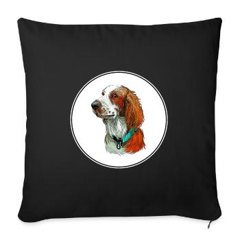 Welsh Springer Dog Watercolor Art Illustration - Sofa pillowcase 17,3'' x 17,3'' (45 x 45 cm) - black - Front
