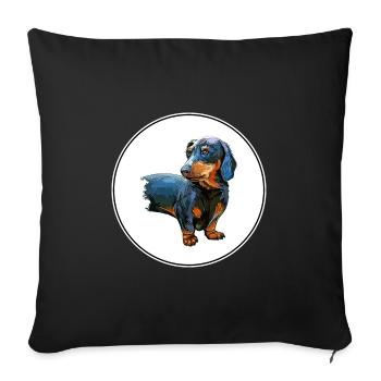 Illustration de l’aquarelle de chien teckel - Housse de coussin décorative 45 x 45 cm - noir - Devant