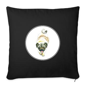 Pug Dog Aquarelle Peinture Illustration - Housse de coussin décorative 45 x 45 cm - noir - Devant