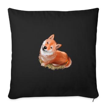 Shiba Inu Japanese Dog Watercolor Illustration - Sofa pillowcase 17,3'' x 17,3'' (45 x 45 cm) - black - Front