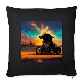 Hund fährt Motorrad Hündin Schädel Totenkopf Skull - Sofakissenbezug 45 x 45 cm - Schwarz - Vorne