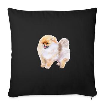 Illustration de l’aquarelle du chien Spitz de Poméranie - Housse de coussin décorative 45 x 45 cm - noir - Devant