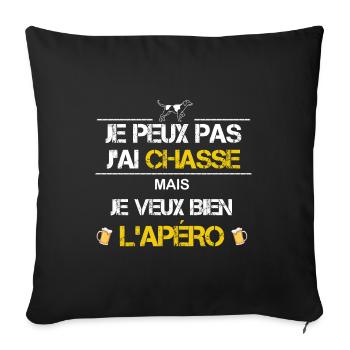 Je peux pas j ai chasse humour texte - Housse de coussin décorative 45 x 45 cm - noir - Devant