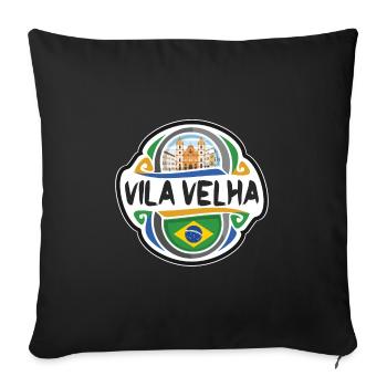 Vila Velha Brésil Drapeau Badge Souvenir de Voyage Timbre - Housse de coussin décorative 45 x 45 cm - noir - Devant