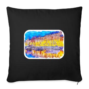 Helsinki Finland Watercolor Sketch Illustration - Sofa pillowcase 17,3'' x 17,3'' (45 x 45 cm) - black - Front