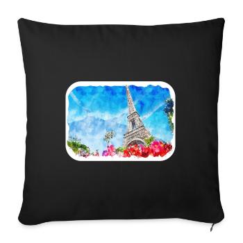 Paris France Watercolor Sketch Drawn Illustration - Sofa pillowcase 17,3'' x 17,3'' (45 x 45 cm) - black - Front