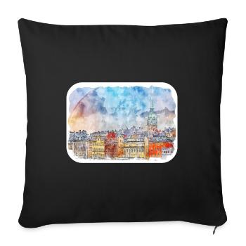 Helsinki Finland Watercolor Sketch Illustration - Sofa pillowcase 17,3'' x 17,3'' (45 x 45 cm) - black - Front