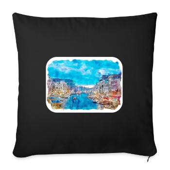 Venise Italie Aquarelle Esquisse Illustration - Housse de coussin décorative 45 x 45 cm - noir - Devant