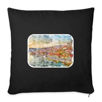 Lisbonne Portugal Aquarelle Esquisse Dessinée Illustrati - Housse de coussin décorative 45 x 45 cm - noir - Devant