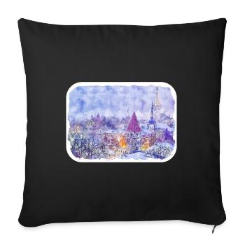 Tallinn Estland Aquarellskizze gezeichnet Illustrati - Sofakissenbezug 45 x 45 cm - Schwarz - Vorne