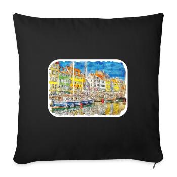Copenhague Danemark Aquarelle Esquisse Dessinée Paintin - Housse de coussin décorative 45 x 45 cm - noir - Devant