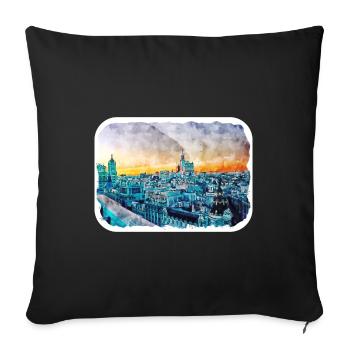 Madrid Espagne Aquarelle Esquisse Dessinée Peinture - Housse de coussin décorative 45 x 45 cm - noir - Devant