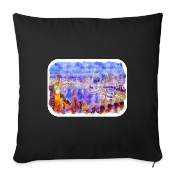 Londres UK Aquarelle Esquisse Dessinée à la Main Peinture - Housse de coussin décorative 45 x 45 cm - noir - Devant