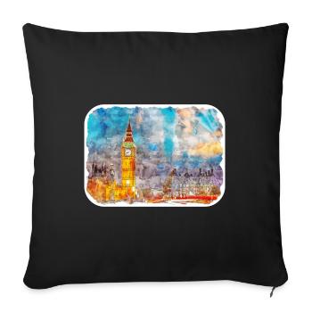 Uk Landmark Aquarelle Sketch Painting Illustratio - Housse de coussin décorative 45 x 45 cm - noir - Devant