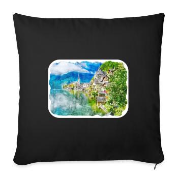 Autriche Aquarelle Esquisse Dessinée à la main Illustration - Housse de coussin décorative 45 x 45 cm - noir - Devant