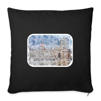 Mumbai Inde Aquarelle Esquisse Dessinée Peinture - Housse de coussin décorative 45 x 45 cm - noir - Devant