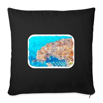 Dubrovnik Croatie Aquarelle Sketch Illustration - Housse de coussin décorative 45 x 45 cm - noir - Devant