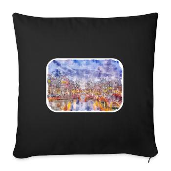 Amsterdam Netherlands Watercolor Sketch Drawing - Sofa pillowcase 17,3'' x 17,3'' (45 x 45 cm) - black - Front
