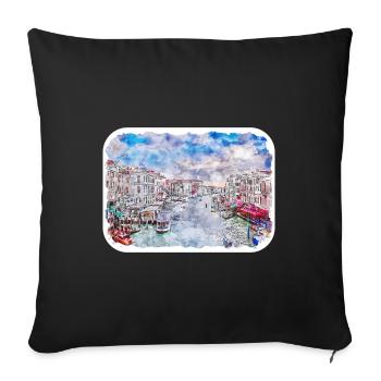 Venice Italy Watercolor Sketch Drawn Illustration - Sofa pillowcase 17,3'' x 17,3'' (45 x 45 cm) - black - Front
