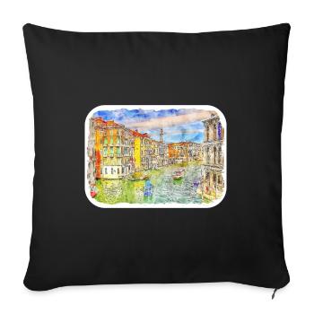 Venise Italie Aquarelle Esquisse Illustration - Housse de coussin décorative 45 x 45 cm - noir - Devant