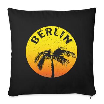 Berlin claim round with palm tree - Sofa pillowcase 17,3'' x 17,3'' (45 x 45 cm) - black - Front