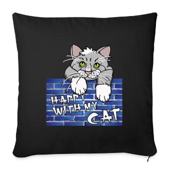 Süßes Katzenmotiv - Mauer mit Kater im Comicstyle - Sofakissenbezug 45 x 45 cm - Schwarz - Vorne