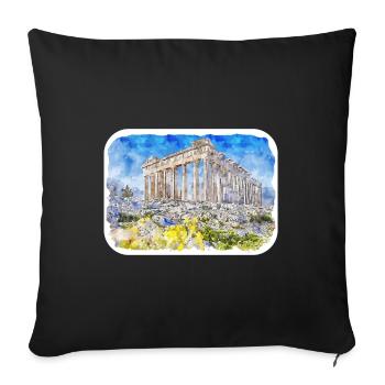 Athènes Grèce Aquarelle Esquisse Dessinée Peinture - Housse de coussin décorative 45 x 45 cm - noir - Devant