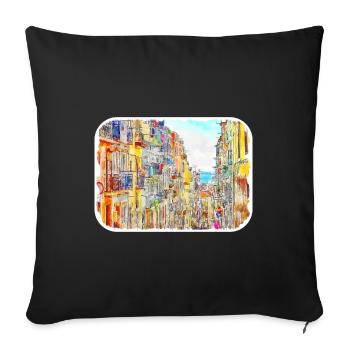 Lisbonne Portugal Aquarelle Esquisse Peinture Dessinée - Housse de coussin décorative 45 x 45 cm - noir - Devant