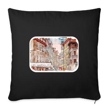 Prague Czechia Watercolor Sketch Drawing - Sofa pillowcase 17,3'' x 17,3'' (45 x 45 cm) - black - Front