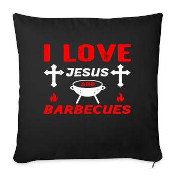 J’aime Jésus et le barbecue - Housse de coussin décorative 45 x 45 cm - noir - Devant