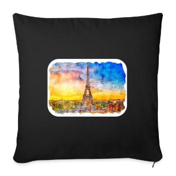 Paris France Watercolor Sketch Drawn Illustration - Sofa pillowcase 17,3'' x 17,3'' (45 x 45 cm) - black - Front