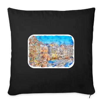 Frankreich Aquarellskizze Handgezeichnete Illustration - Sofakissenbezug 45 x 45 cm - Schwarz - Vorne
