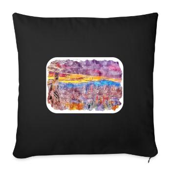 Madrid Espagne Aquarelle Esquisse Dessinée Peinture - Housse de coussin décorative 45 x 45 cm - noir - Devant