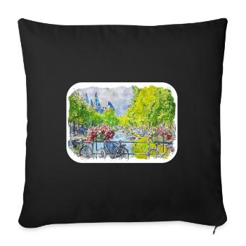 Amsterdam Netherlands Watercolor Sketch Drawn Pain - Sofa pillowcase 17,3'' x 17,3'' (45 x 45 cm) - black - Front
