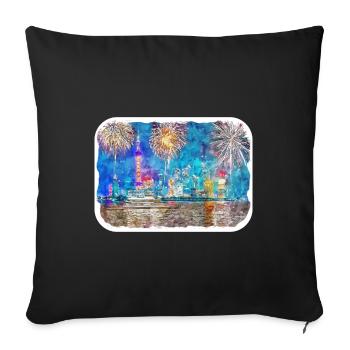 Illustration de croquis à l’aquarelle de Shanghai Landmark - Housse de coussin décorative 45 x 45 cm - noir - Devant