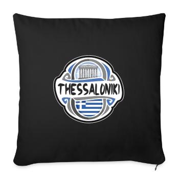 Thessalonique Grèce Drapeau Voyage Souvenir Badge Sta - Housse de coussin décorative 45 x 45 cm - noir - Devant